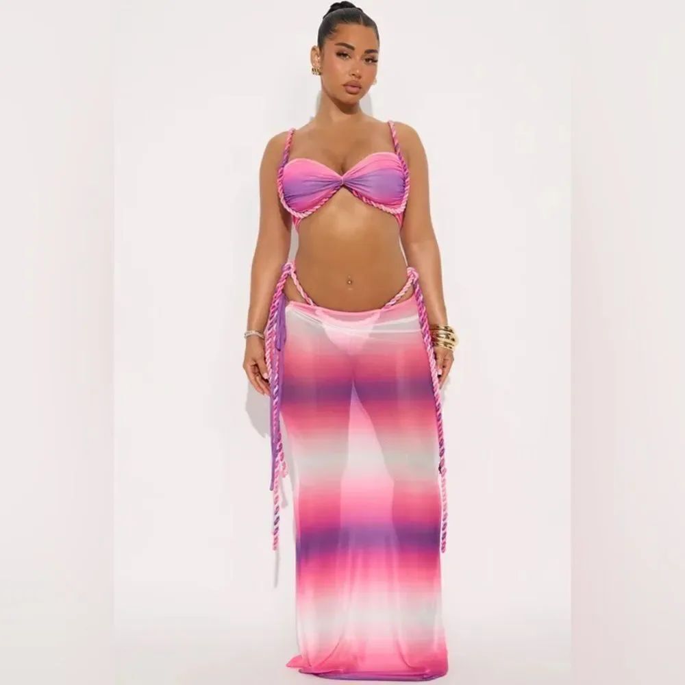 Rope Me In Mesh Maxi Skirt Set - Pink/combo